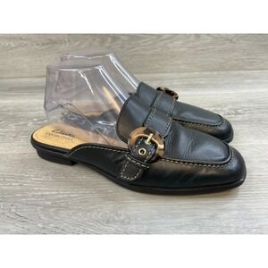 Clarks Lyrical Shine Women's Sandal 7.5 Black Leather Slip-On Mule Comfort Shoes